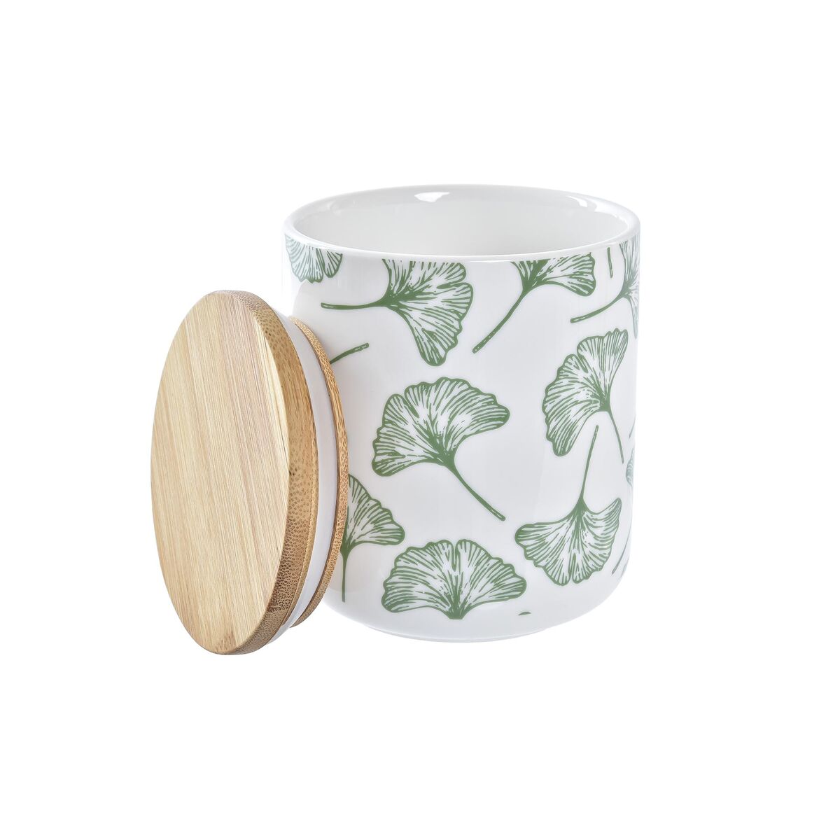 Uppsättning med 3 Burkar DKD Home Decor Naturell Vit Grön Bambu Stengods Tropiskt 10 x 10 x 17 cm - 4