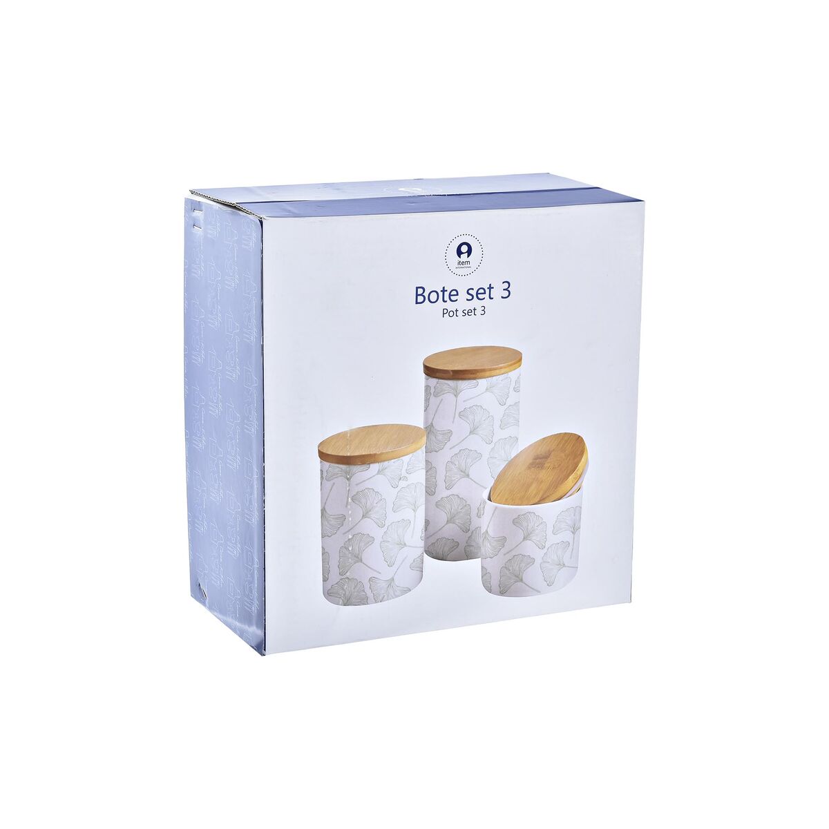 Uppsättning med 3 Burkar DKD Home Decor Naturell Vit Grön Bambu Stengods Tropiskt 10 x 10 x 17 cm - 2