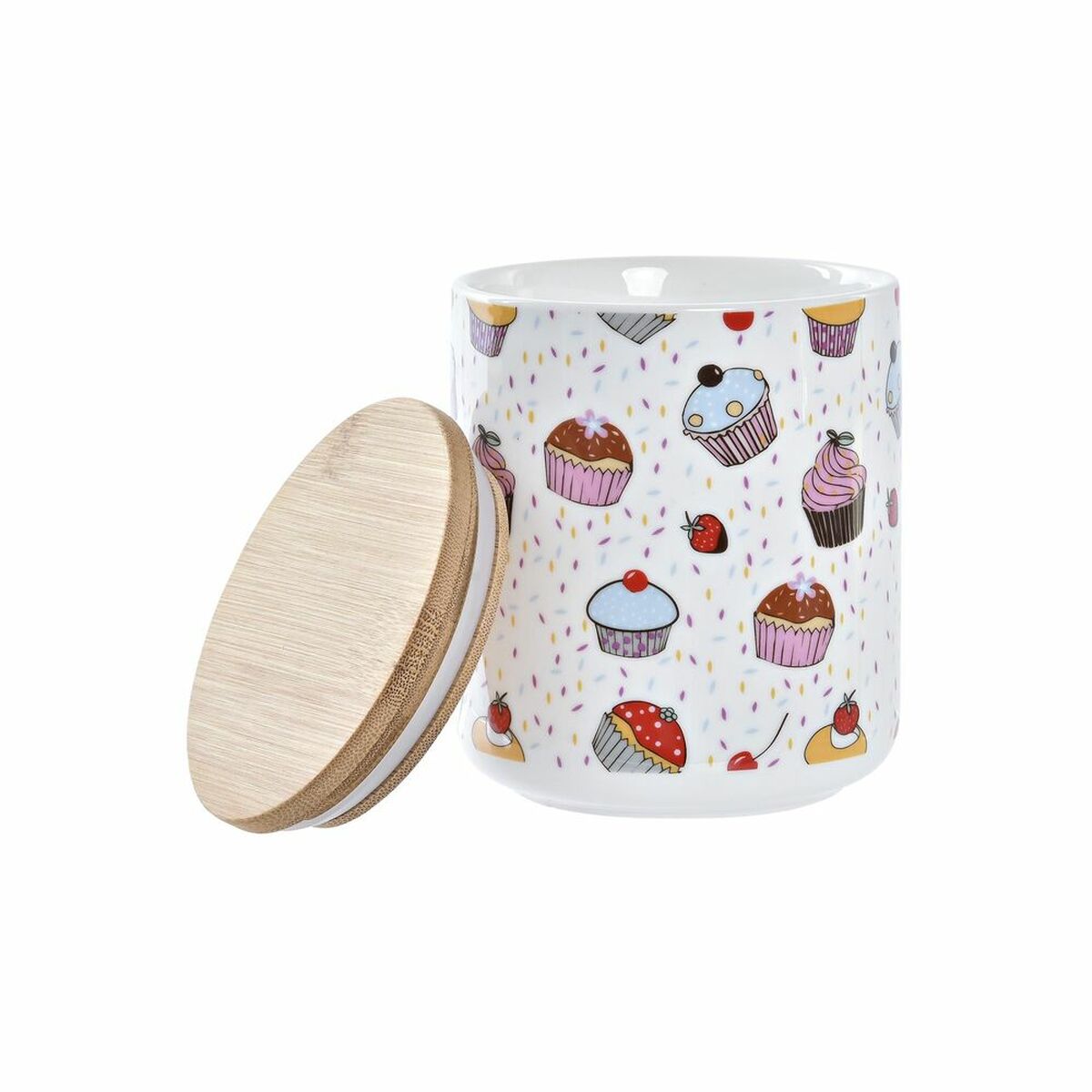 Uppsättning med 3 Burkar DKD Home Decor Naturell Vit Multicolour Bambu Stengods 10 x 10 x 17 cm Cupcake - 4