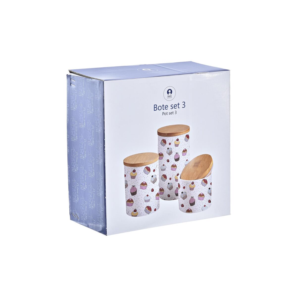 Uppsättning med 3 Burkar DKD Home Decor Naturell Vit Multicolour Bambu Stengods 10 x 10 x 17 cm Cupcake - 2