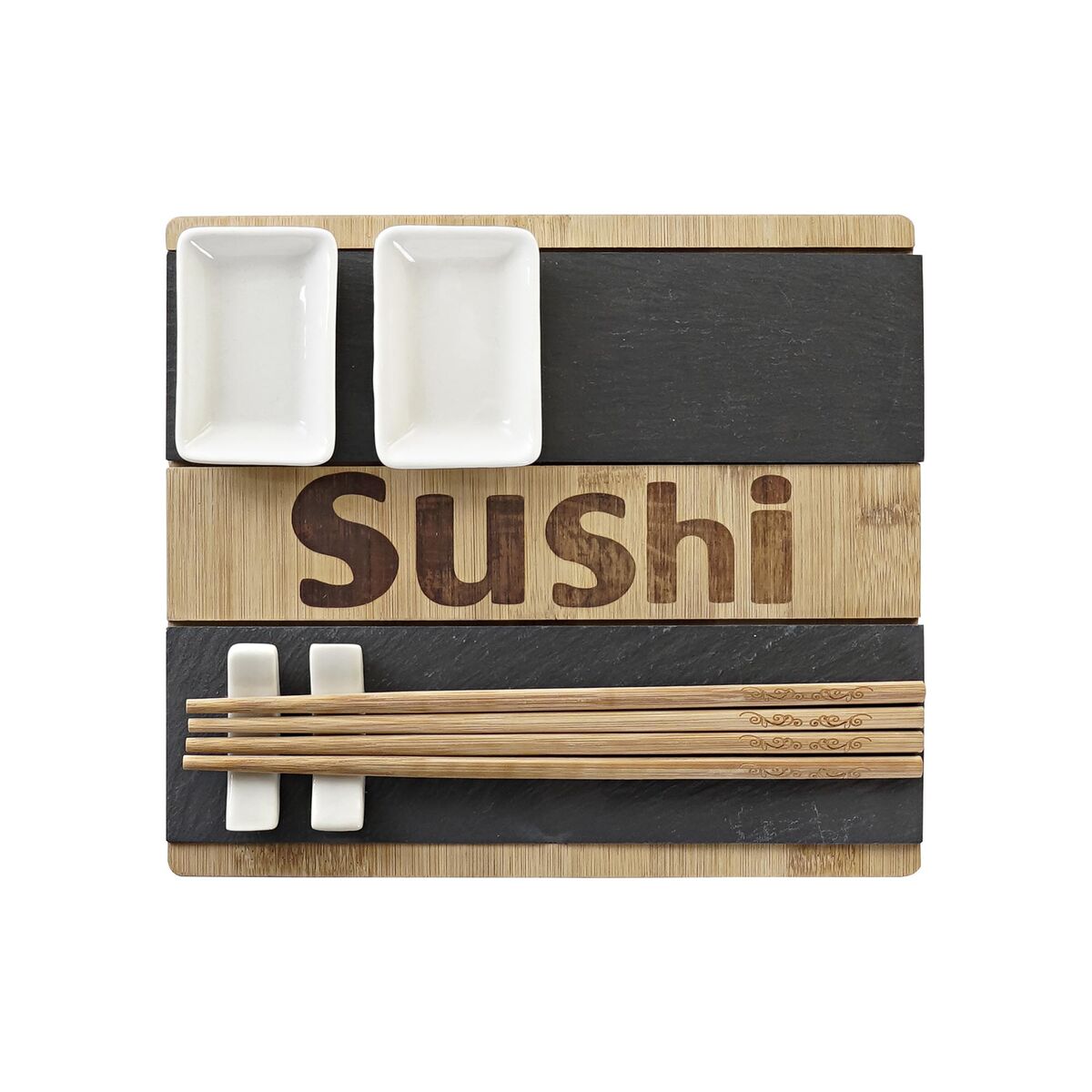 Sushiset DKD Home Decor Svart Naturell Bambu Skiffer Orientalisk 25 x 22 x 3 cm - 3