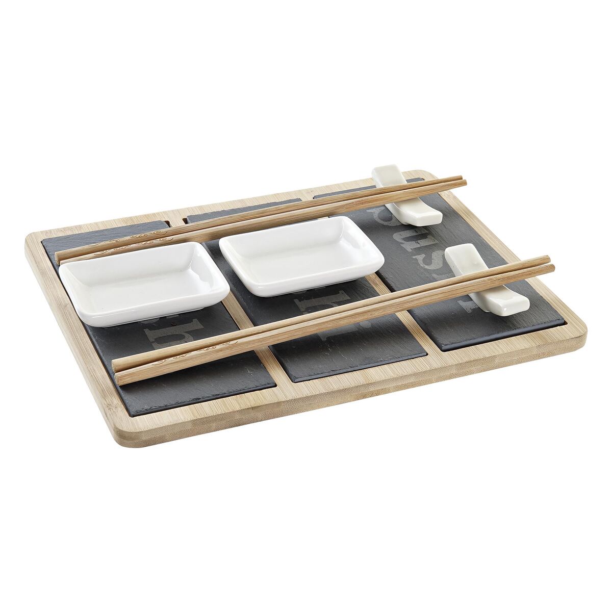 Sushiset DKD Home Decor Bambu Skiffer Svart Naturell Orientalisk 25 x 19 x 3 cm