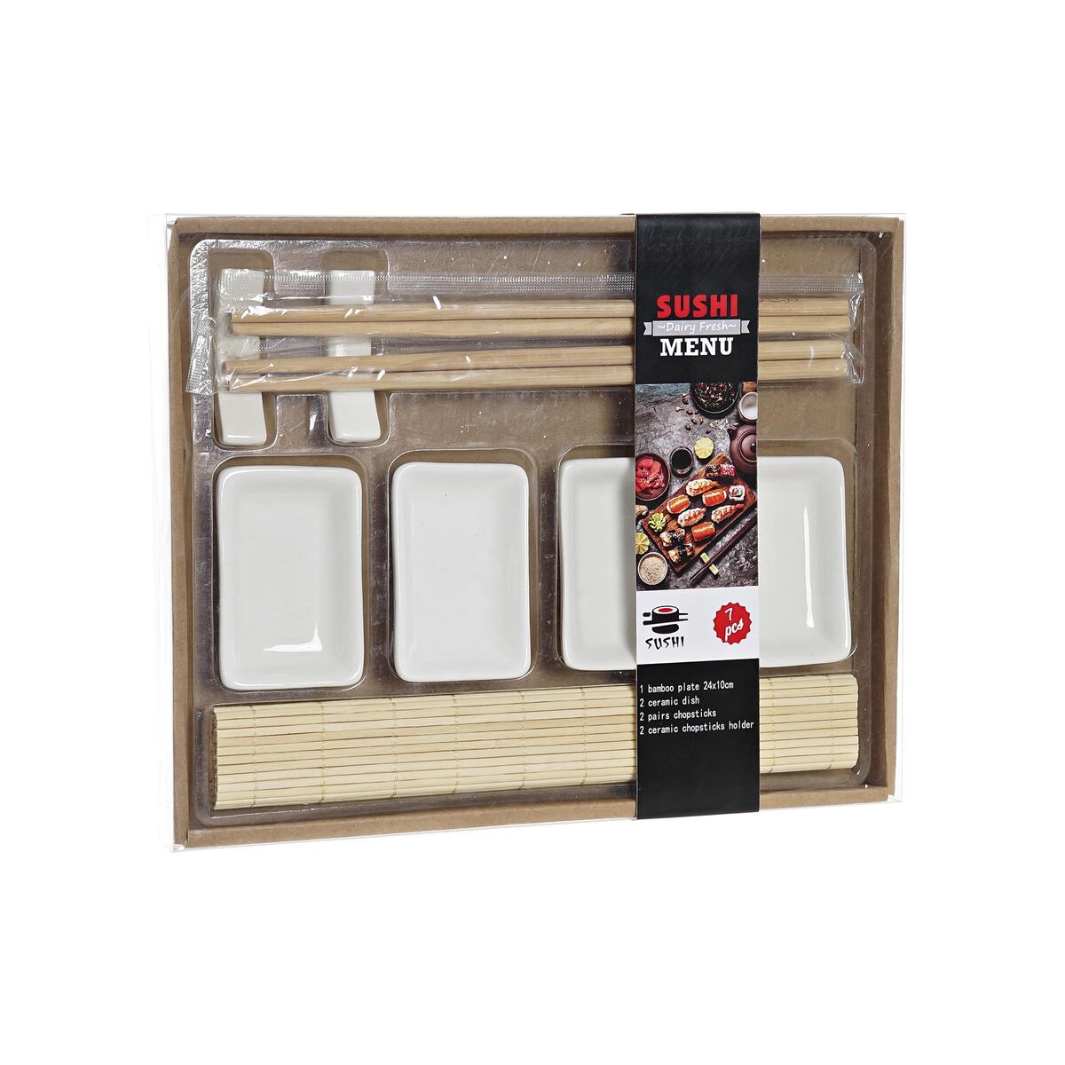 Sushiset DKD Home Decor Metall Bambu Vit Naturell Orientalisk 30 x 40 cm 28 x 22 x 2,5 cm (9 Delar) - 2