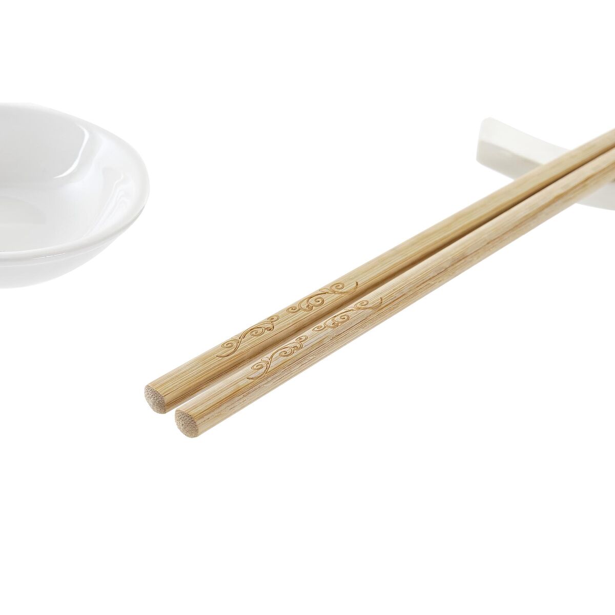 Sushiset DKD Home Decor Bambu Stengods Vit Naturell Orientalisk 27,3 x 20,3 x 2,5 cm (12 antal) - 3