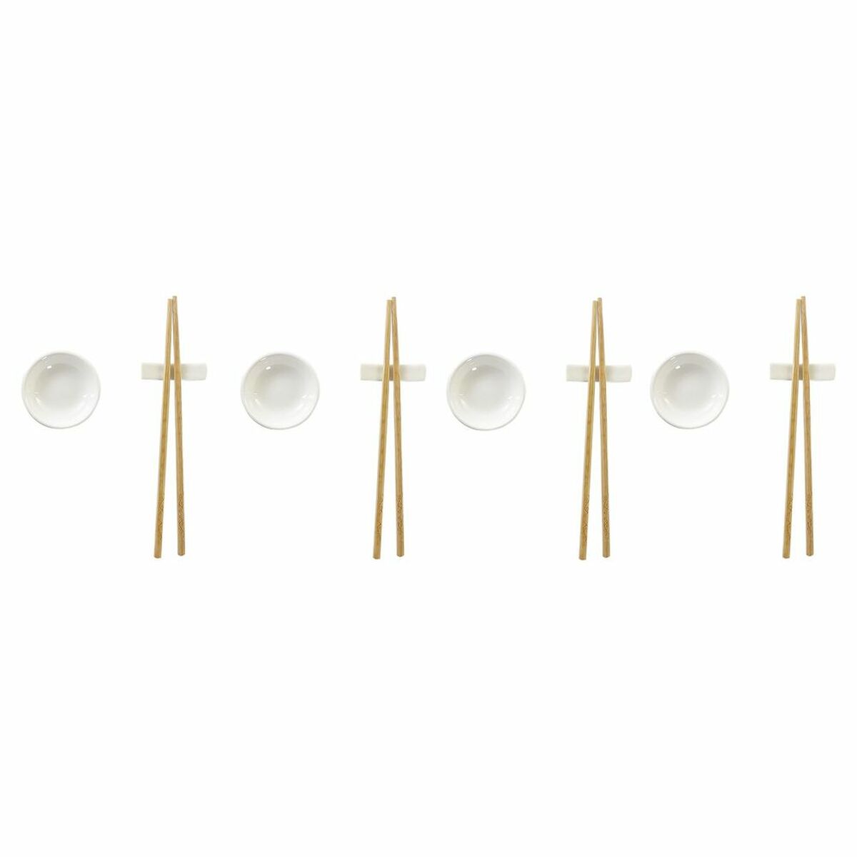 Sushiset DKD Home Decor Bambu Stengods Vit Naturell Orientalisk 27,3 x 20,3 x 2,5 cm (12 antal)