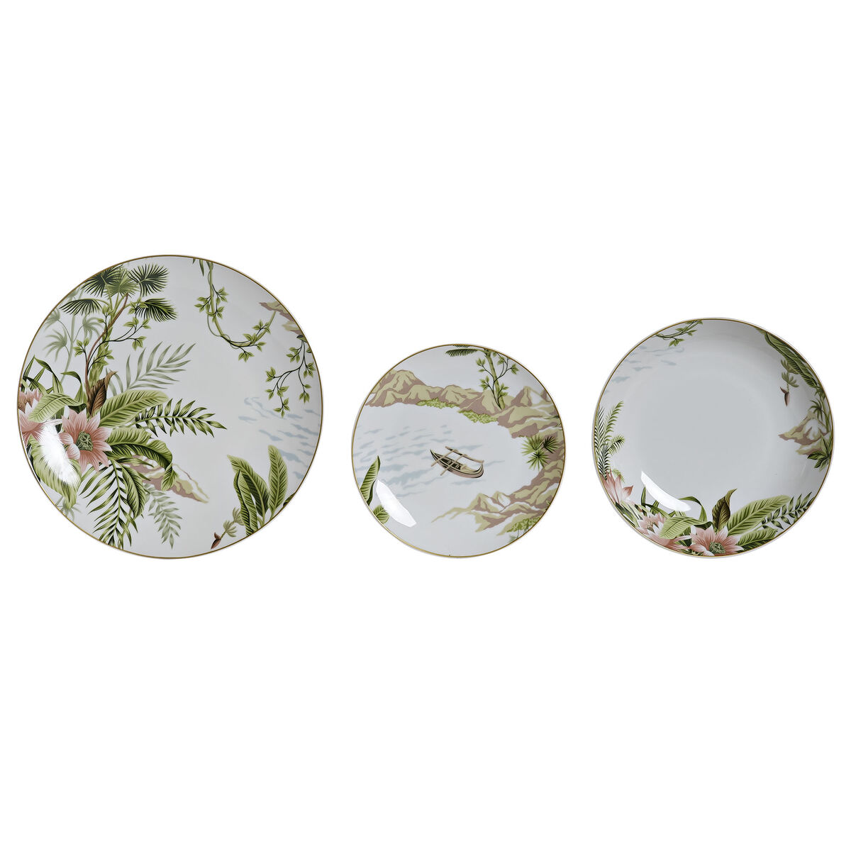 Servissats DKD Home Decor Tropiskt Porslin (18 pcs)