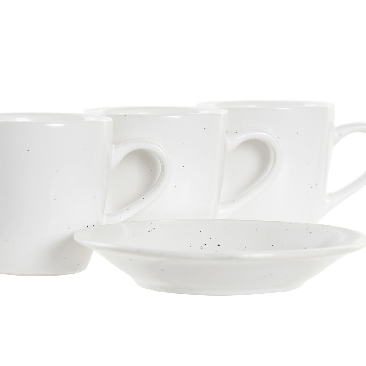 Set med kaffekoppar DKD Home Decor Naturell Gummiträ Vit Stengods 90 ml - 4