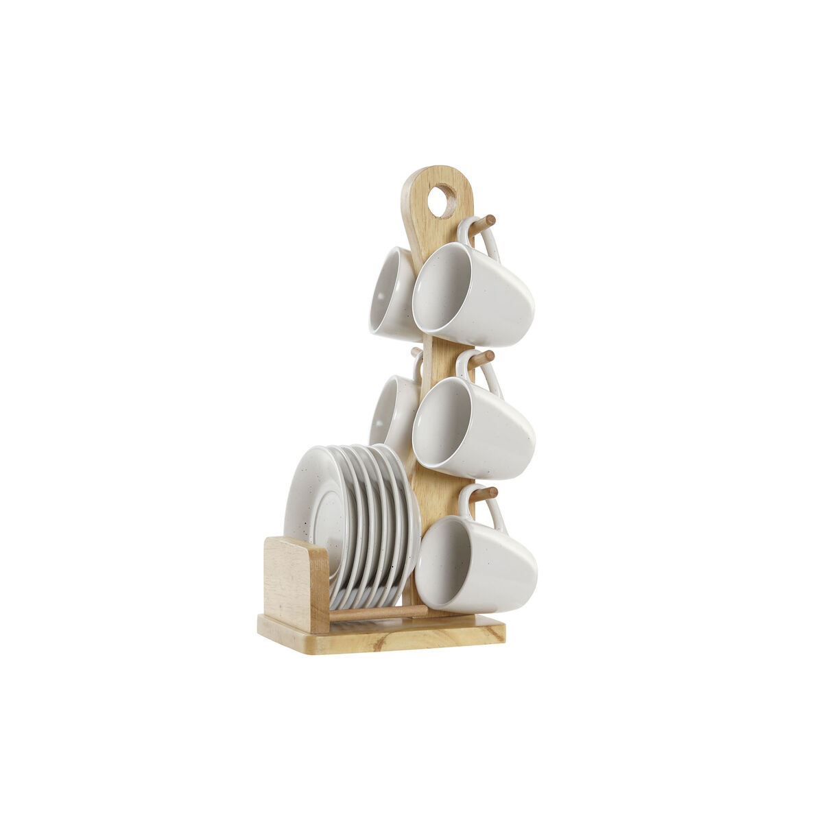 Set med kaffekoppar DKD Home Decor Naturell Gummiträ Vit Stengods 90 ml - 2