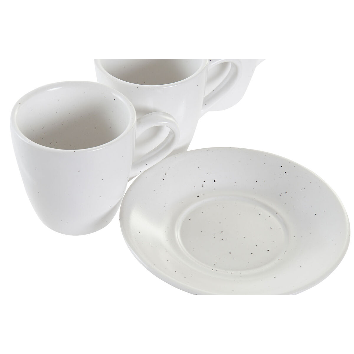 Set med kaffekoppar DKD Home Decor Naturell Gummiträ Vit Stengods 90 ml - 3