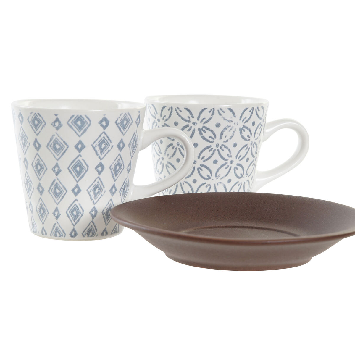 Set med kaffekoppar DKD Home Decor Blå Brun Gummiträ Vit Stengods 90 ml - 4