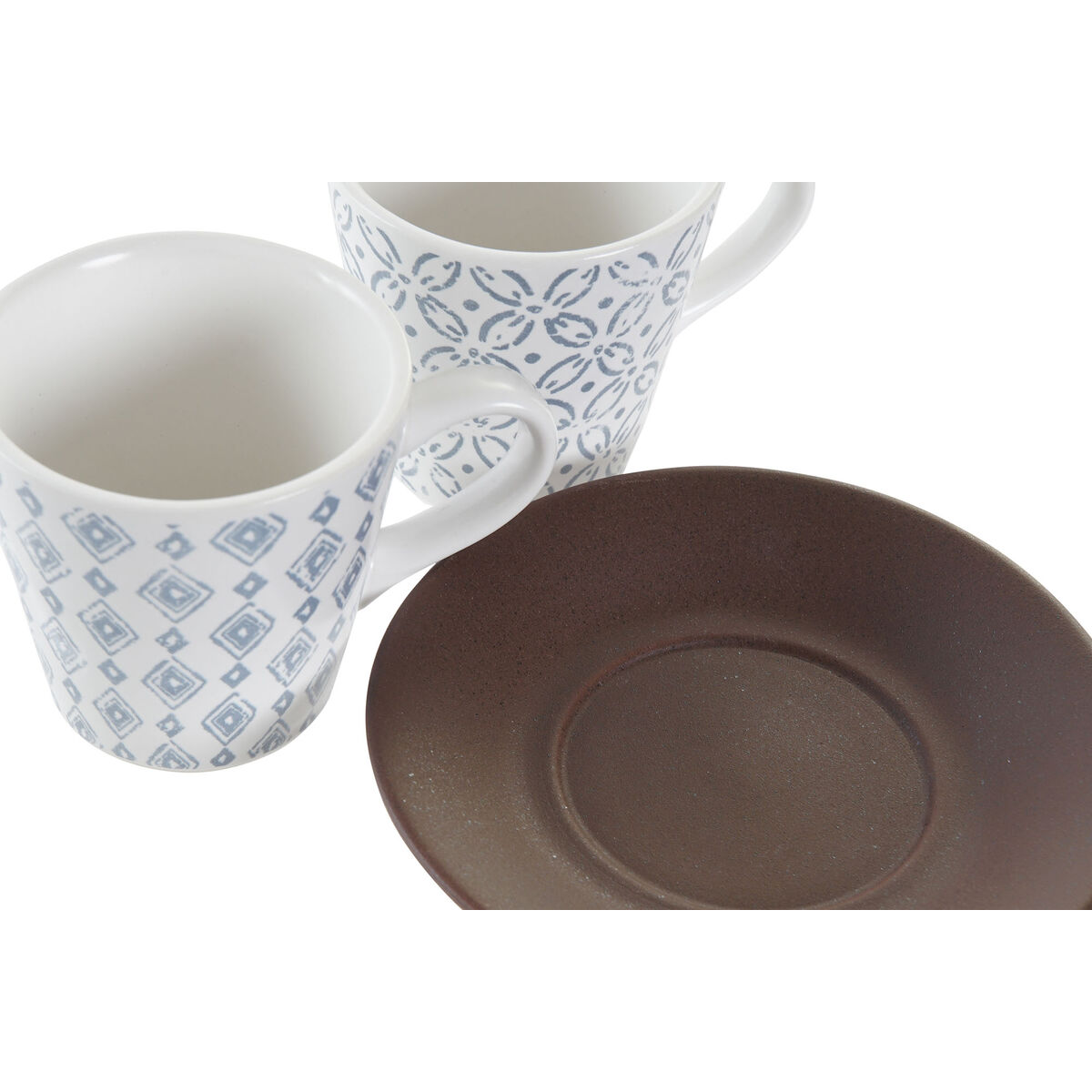 Set med kaffekoppar DKD Home Decor Blå Brun Gummiträ Vit Stengods 90 ml - 3
