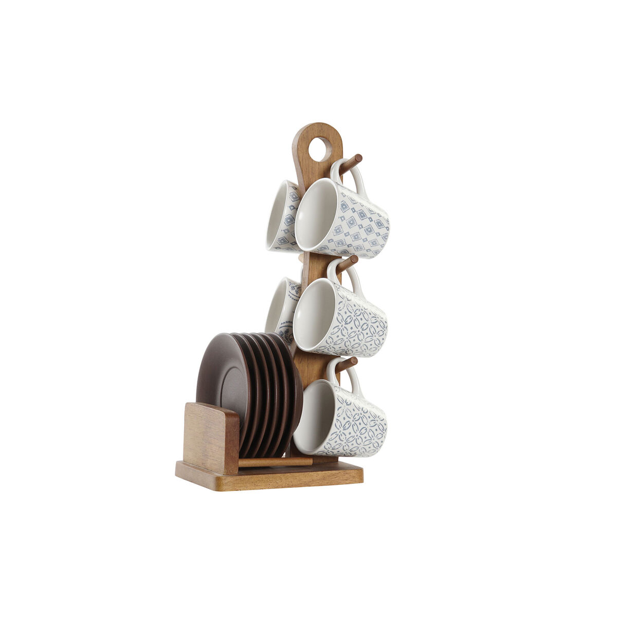 Set med kaffekoppar DKD Home Decor Blå Brun Gummiträ Vit Stengods 90 ml - 2