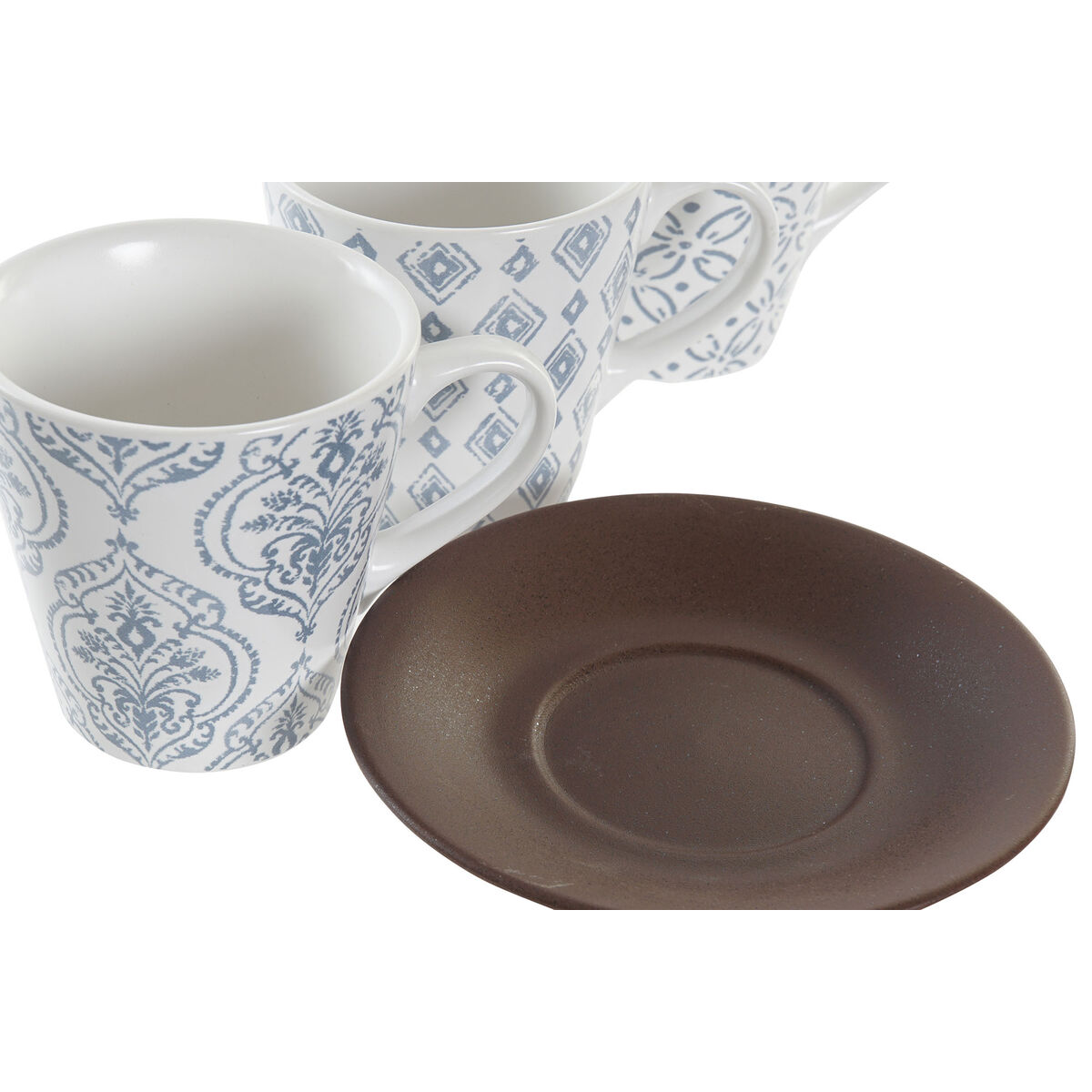 Set med kaffekoppar DKD Home Decor Blå Brun Gummiträ Vit Stengods 150 ml - 3
