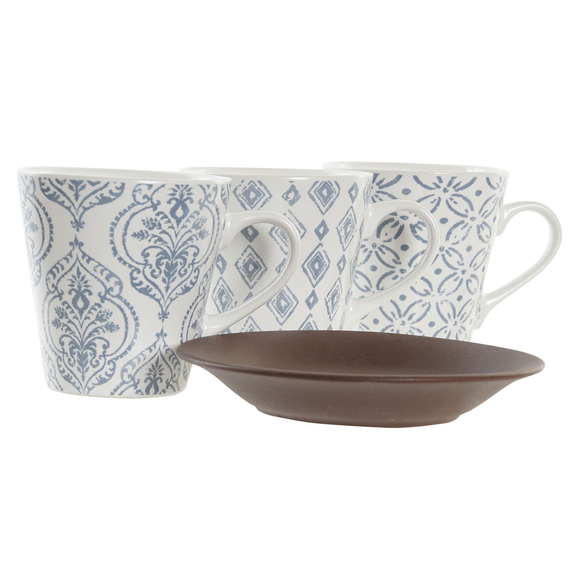 Set med kaffekoppar DKD Home Decor Blå Brun Gummiträ Vit Stengods 150 ml - 4