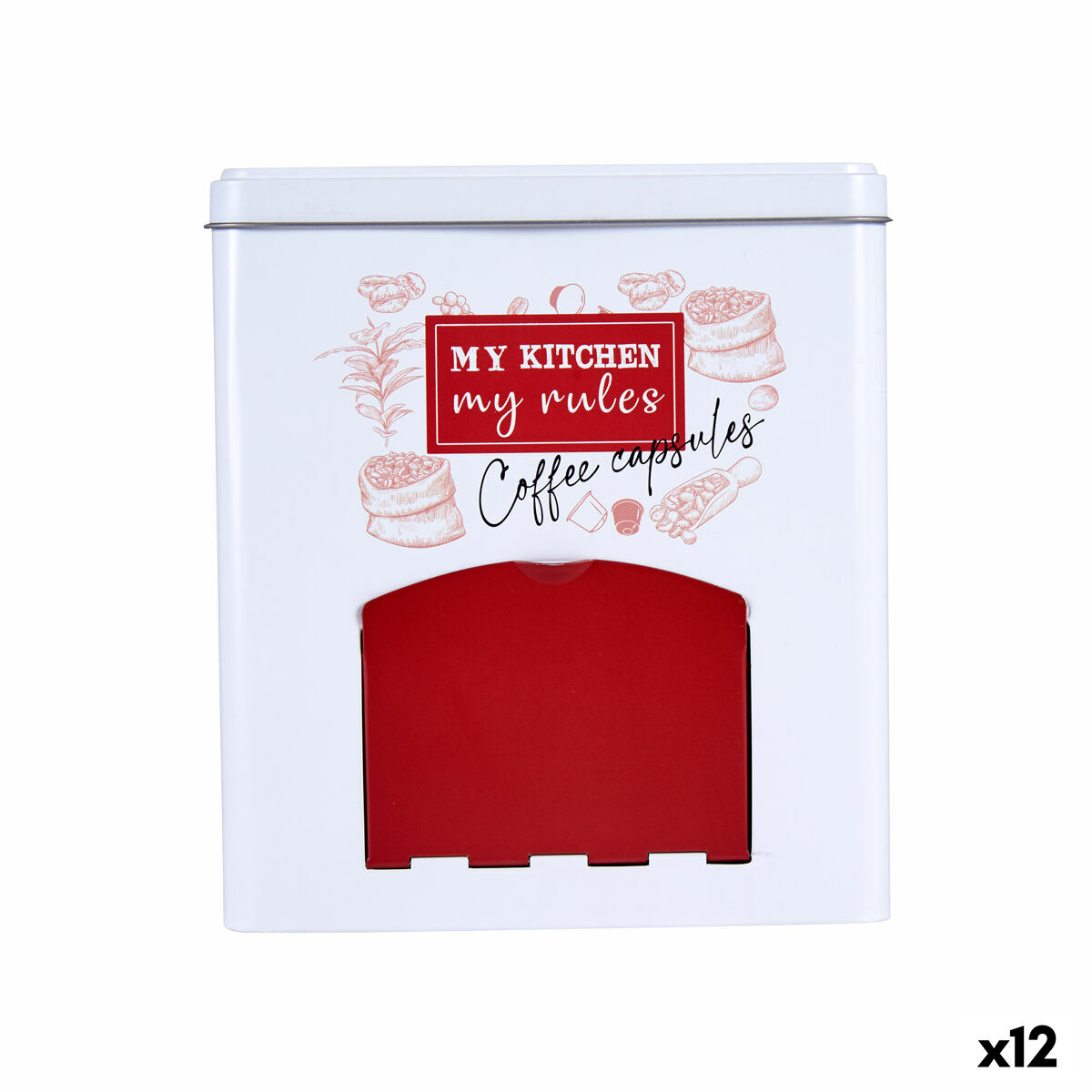 Kapsylhållare My kitchen My Rules Kaffe/ Café Automat/anordning Vit Tenn 9 x 18 x 16,1 cm (12 antal)