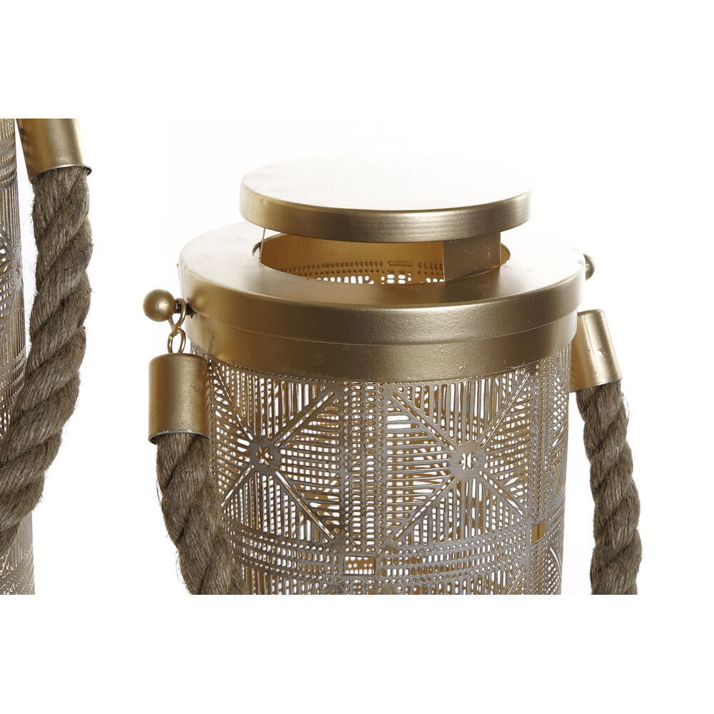 Set med ljusstakar DKD Home Decor (3 pcs) Gyllene Metall Jute (24 x 24 x 66 cm) - 3