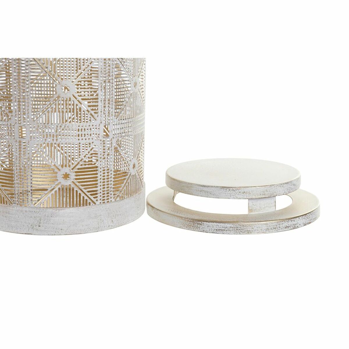 Set med ljusstakar DKD Home Decor (3 pcs) Gyllene Metall Snöre Vit (24 x 24 x 66 cm) - 6