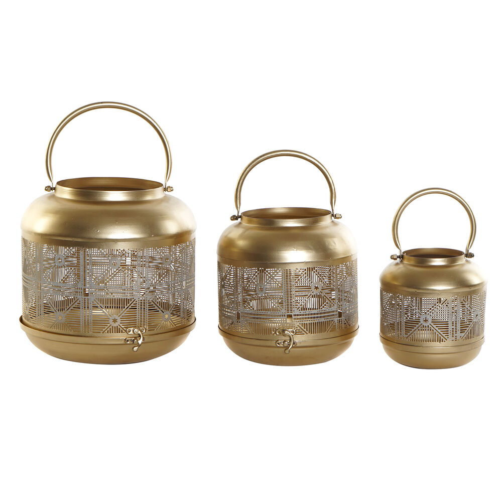 Set med ljusstakar DKD Home Decor (3 pcs) Gyllene Metall (24 x 24 x 25 cm)