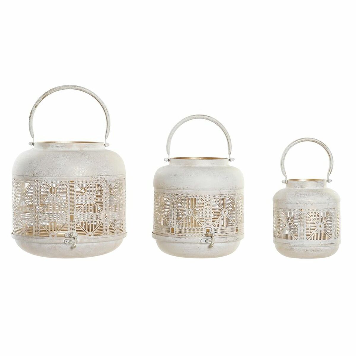 Set med ljusstakar DKD Home Decor (3 pcs) Vit Gyllene Metall 24 x 24 x 25 cm - 4