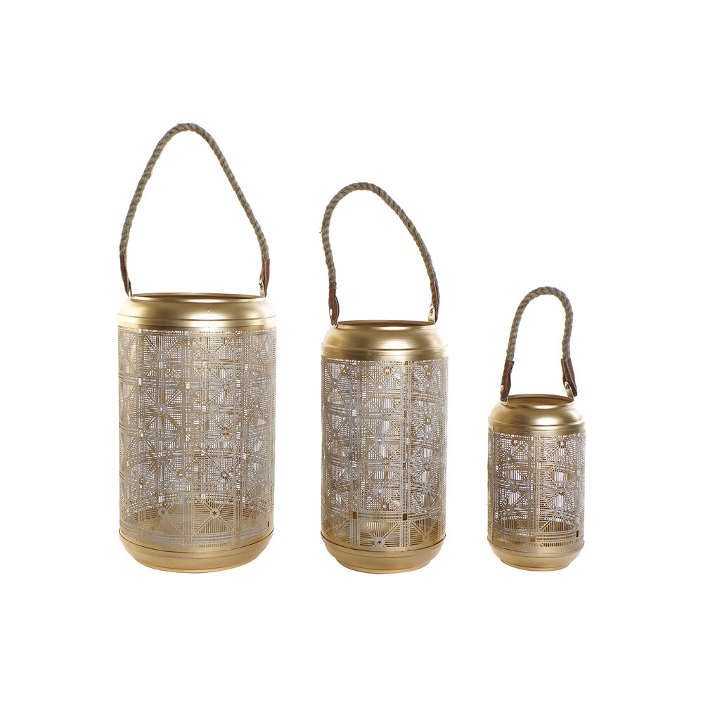 Set med ljusstakar DKD Home Decor (3 pcs) Gyllene Metall Snöre (23 x 23 x 42 cm)