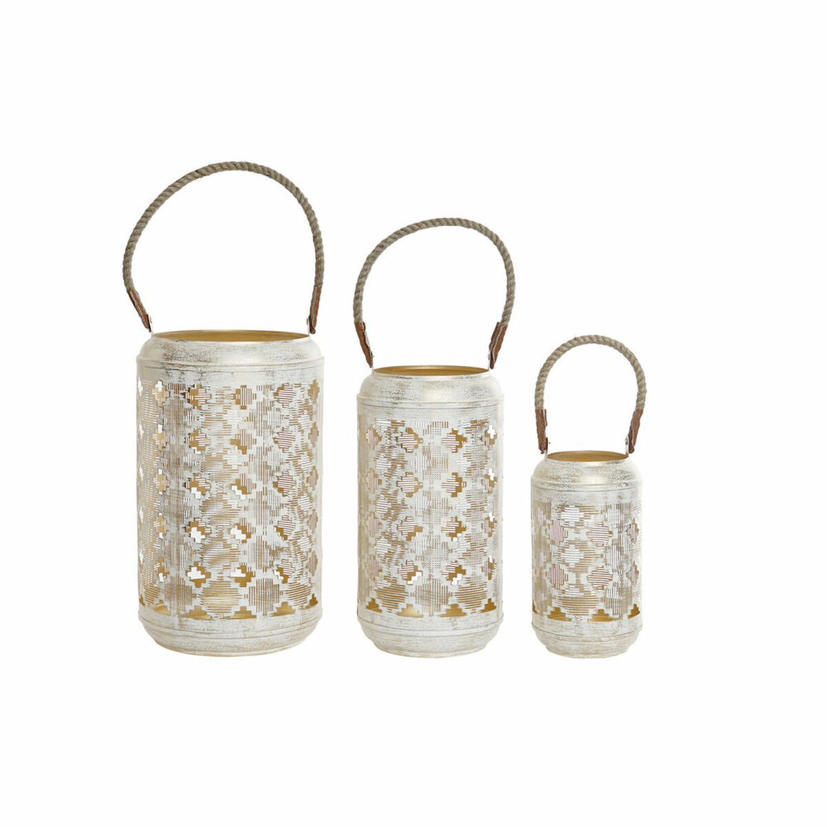 Set med ljusstakar DKD Home Decor (3 pcs) Gyllene Metall Snöre Vit Jute (25 x 25 x 46	 cm) - 4
