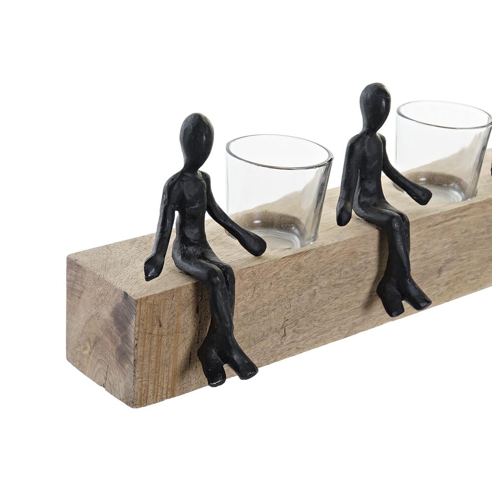 Ljusstakar DKD Home Decor 43 x 9 x 14 cm Glas Naturell Svart Brun Transparent Aluminium Mangoträ - 3