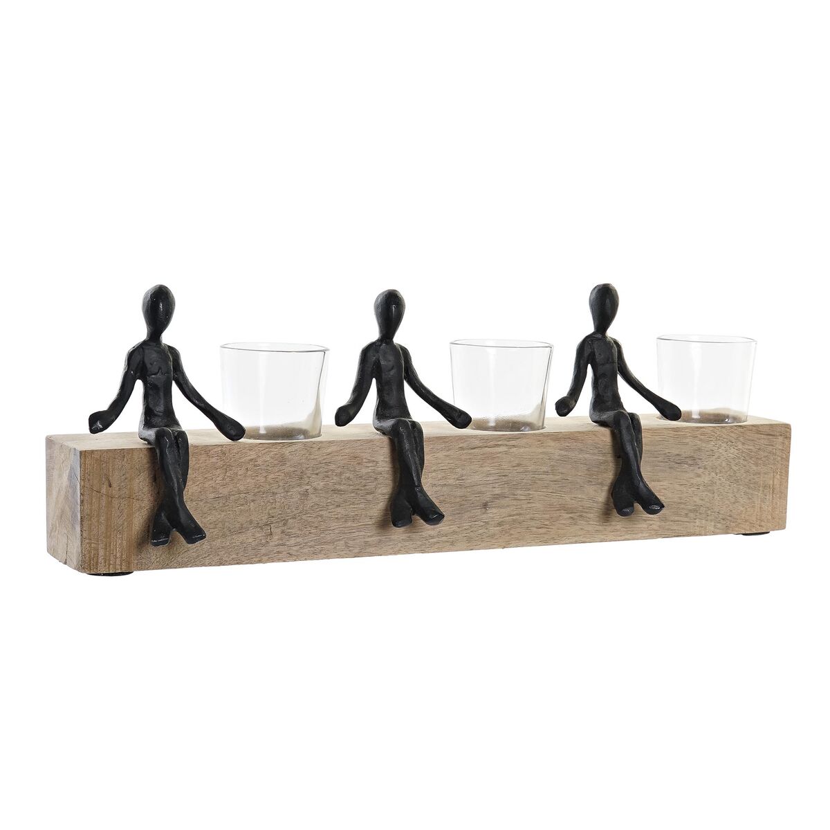 Ljusstakar DKD Home Decor 43 x 9 x 14 cm Glas Naturell Svart Brun Transparent Aluminium Mangoträ - 4