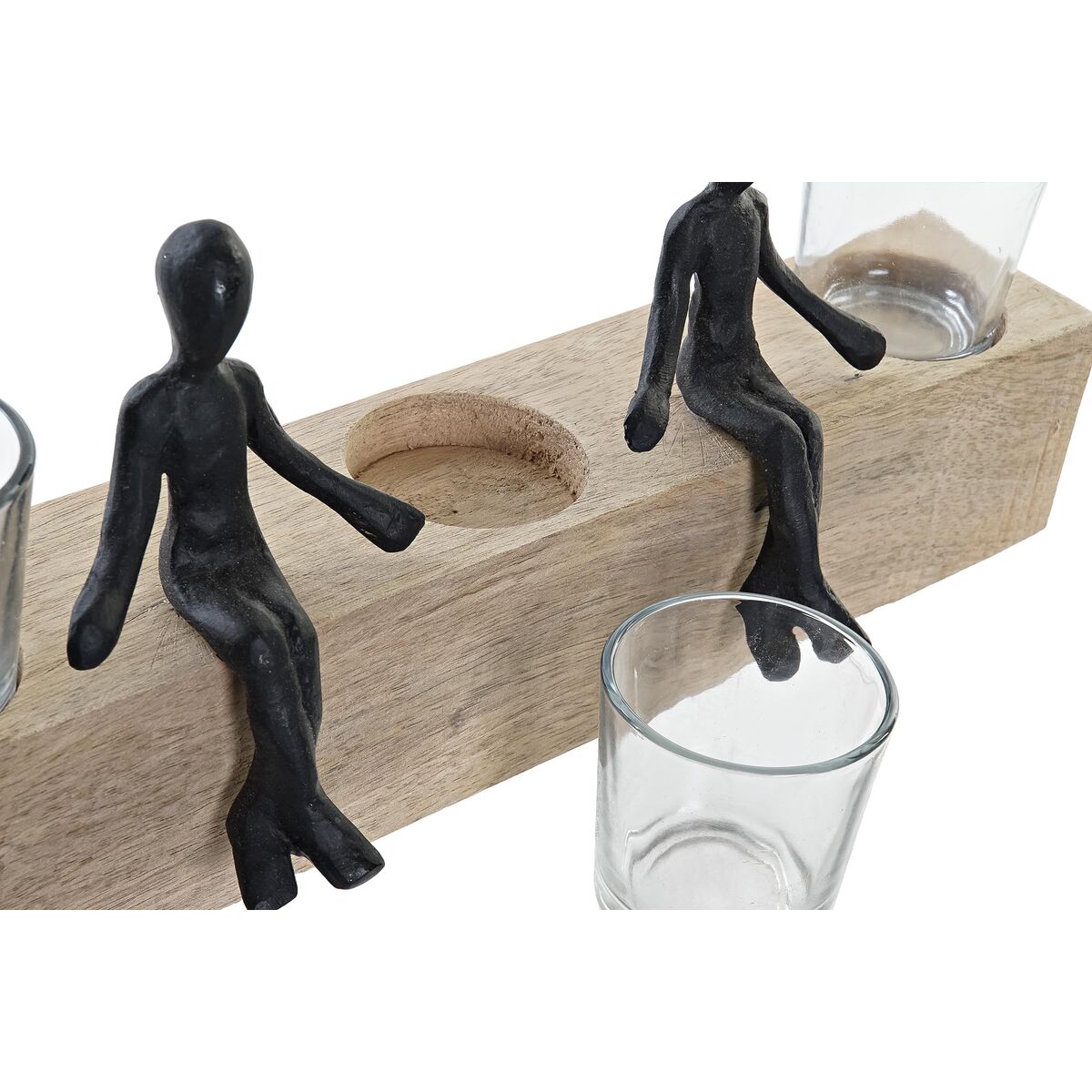 Ljusstakar DKD Home Decor 43 x 9 x 14 cm Glas Naturell Svart Brun Transparent Aluminium Mangoträ - 2