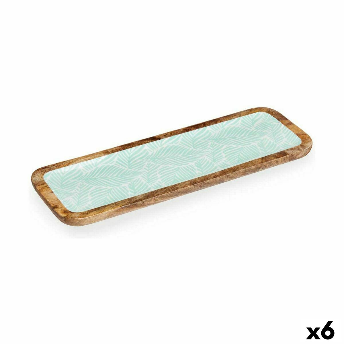 Bordsdekoration 45 x 15 cm Löv av en växt Vit Brun Grön Harts Mangoträ (6 antal)