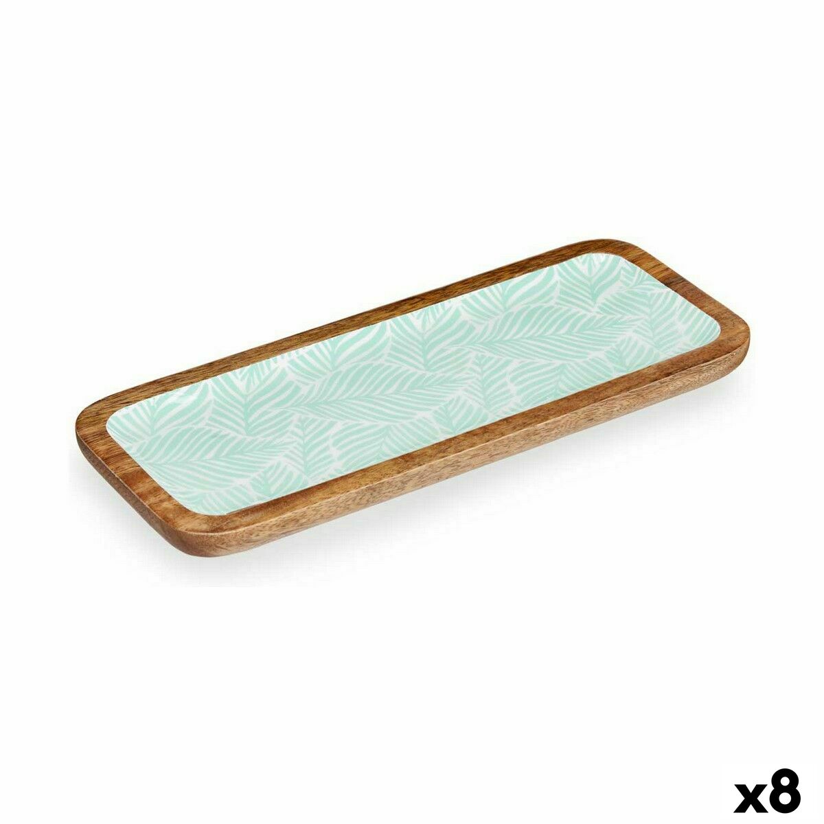 Bordsdekoration Löv av en växt 38 x 15 cm Vit Brun Grön Harts Mangoträ (8 antal)