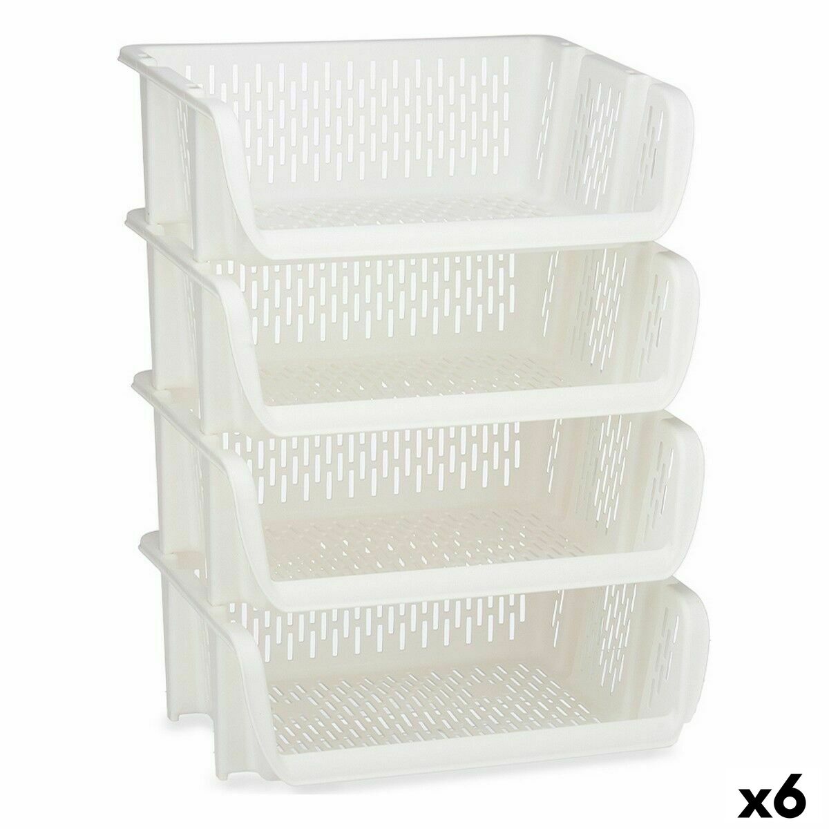 Hyllor Fruktskål Stapelbara 4 Delar Vit polypropen 29 x 22 x 39 cm (6 antal)