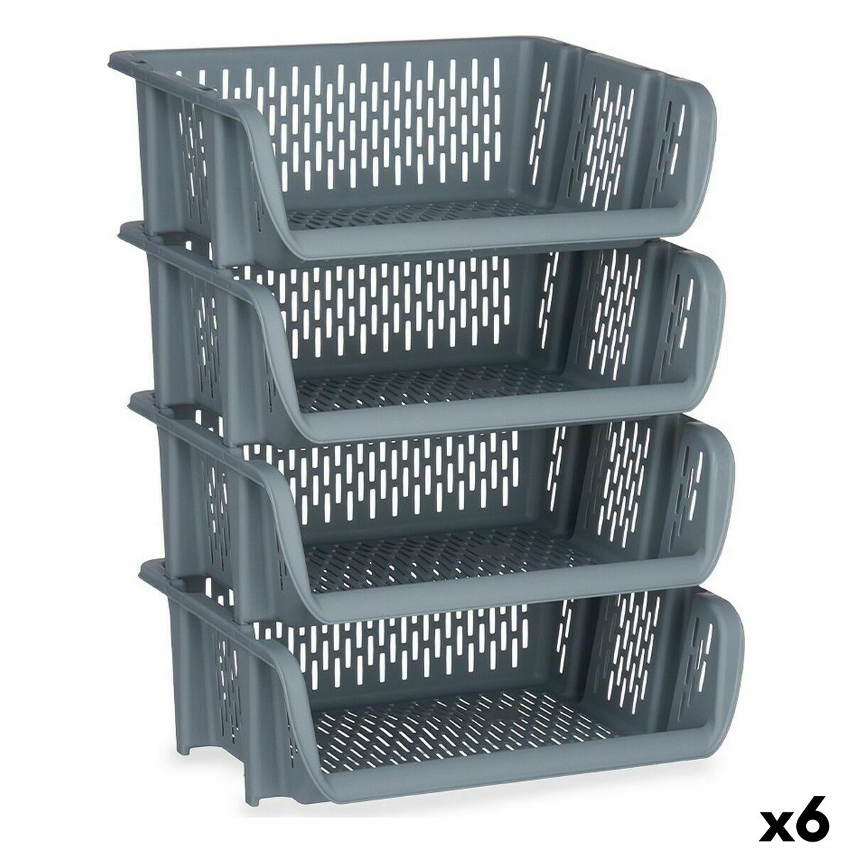 Hyllor Fruktskål Stapelbara 4 Delar Grå polypropen 29 x 22 x 39 cm (6 antal)