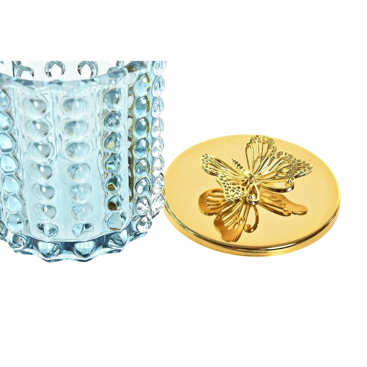 Ljusstakar DKD Home Decor Blå Gyllene Metall Glas 9,5 x 9,5 x 11,5 cm - 2