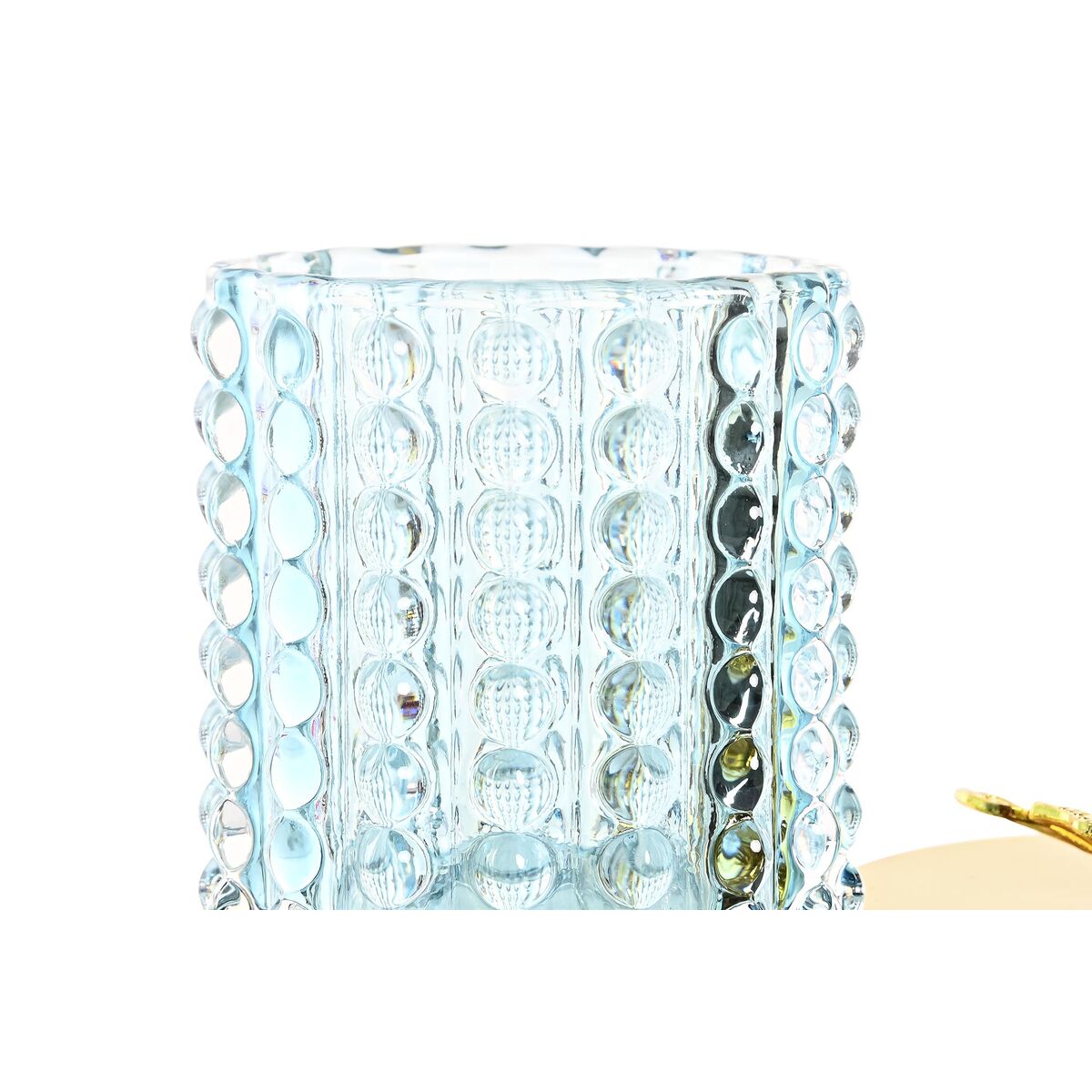 Ljusstakar DKD Home Decor Blå Gyllene Metall Glas 9,5 x 9,5 x 11,5 cm - 3