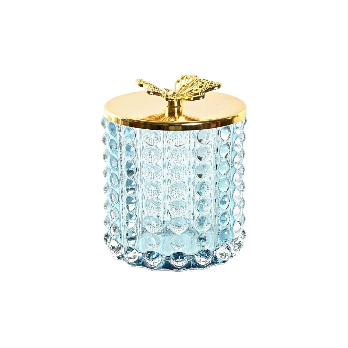 Ljusstakar DKD Home Decor Blå Gyllene Metall Glas 9,5 x 9,5 x 11,5 cm