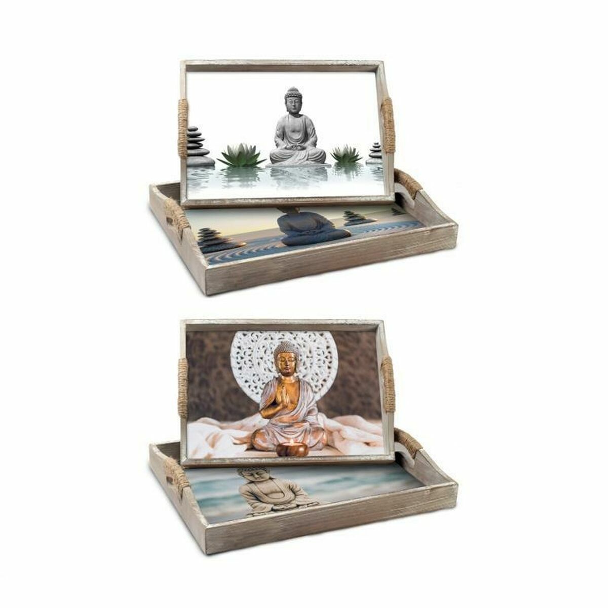 Uppsättning med Brickor DKD Home Decor 40 x 30 x 6 cm Trä MDF (2 antal) - 4