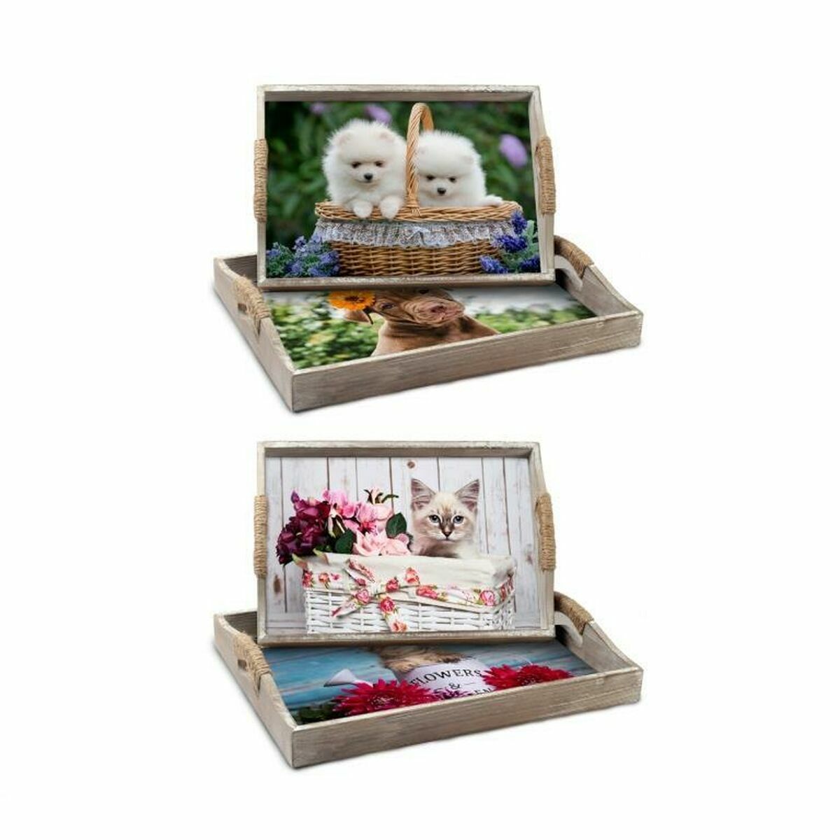 Uppsättning med Brickor DKD Home Decor Multicolour 40 x 30 x 6 cm Trä MDF (2 antal) - 4
