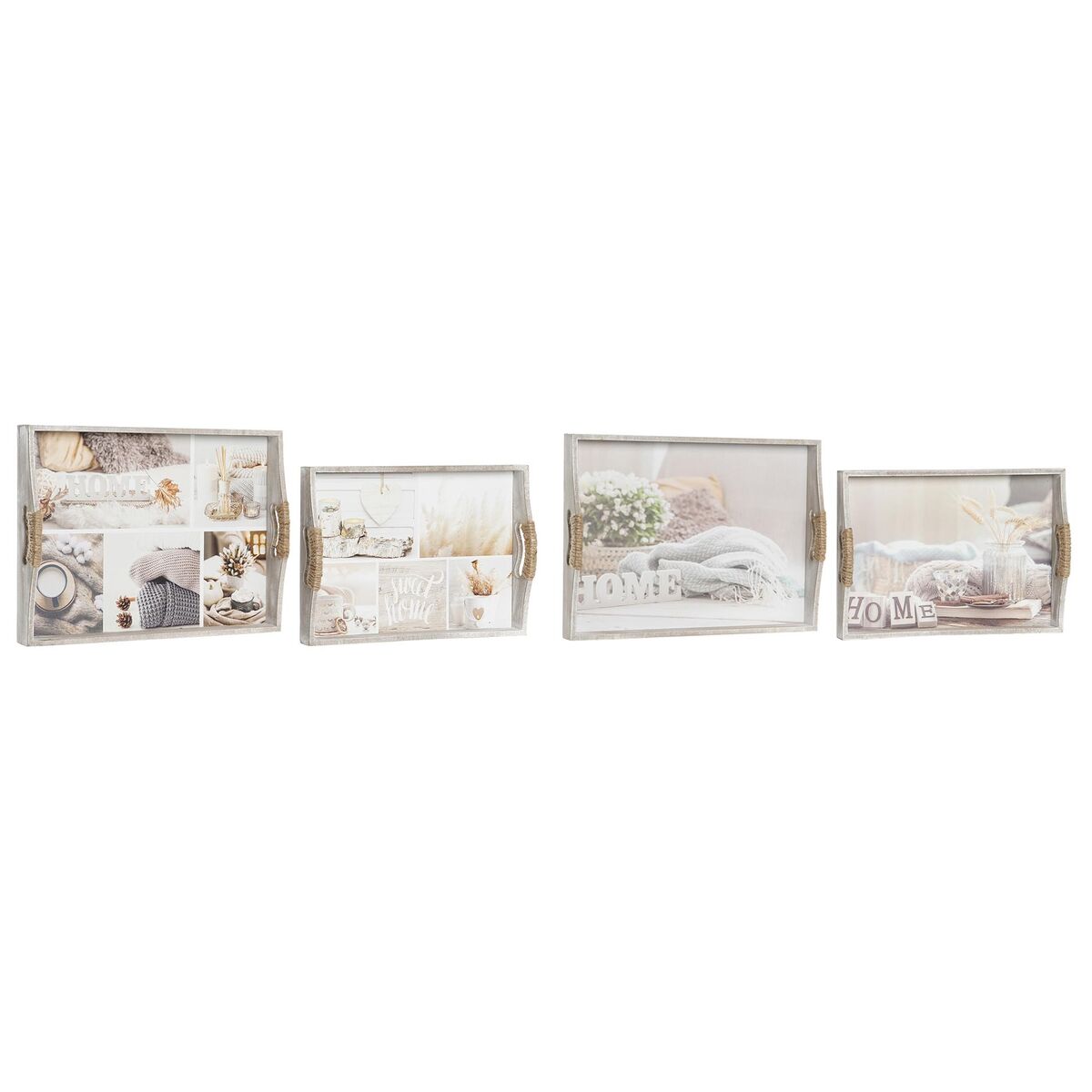 Uppsättning med Brickor DKD Home Decor Beige 40 x 30 x 6 cm Trä MDF (2 antal) - 2