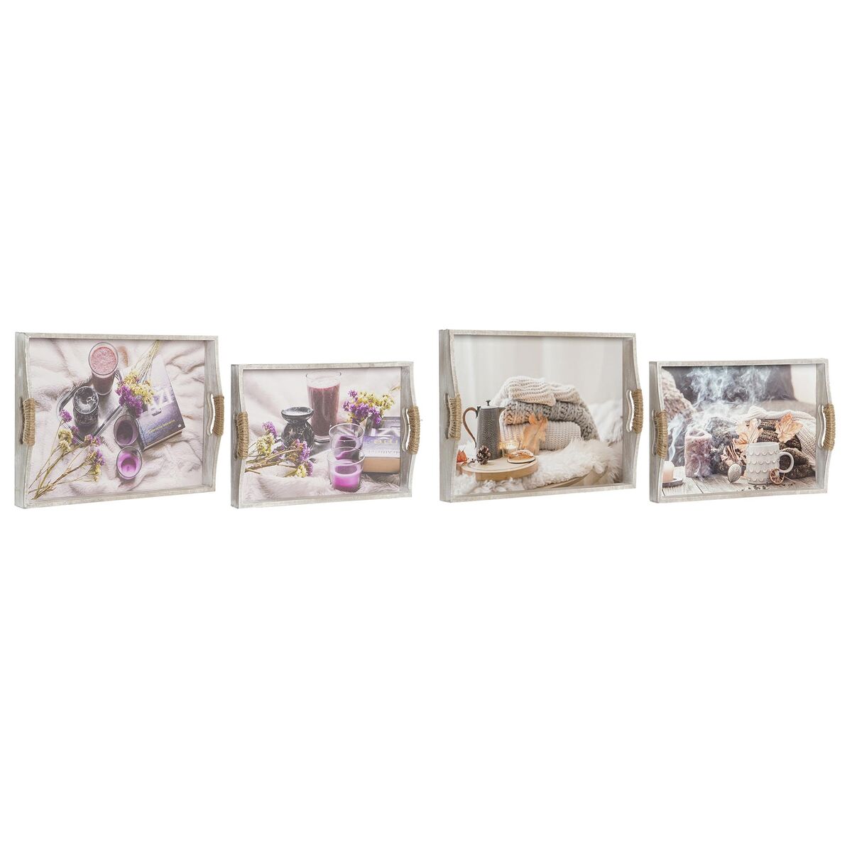 Uppsättning med Brickor DKD Home Decor Multicolour 40 x 30 x 6 cm Trä MDF (2 antal) - 5