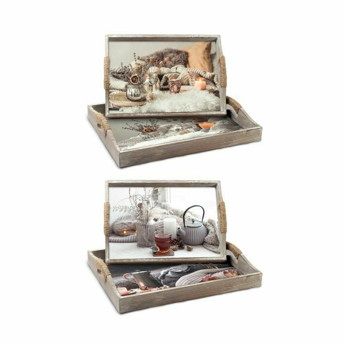 Uppsättning med Brickor DKD Home Decor Multicolour 40 x 30 x 6 cm Trä MDF (2 antal) - 4
