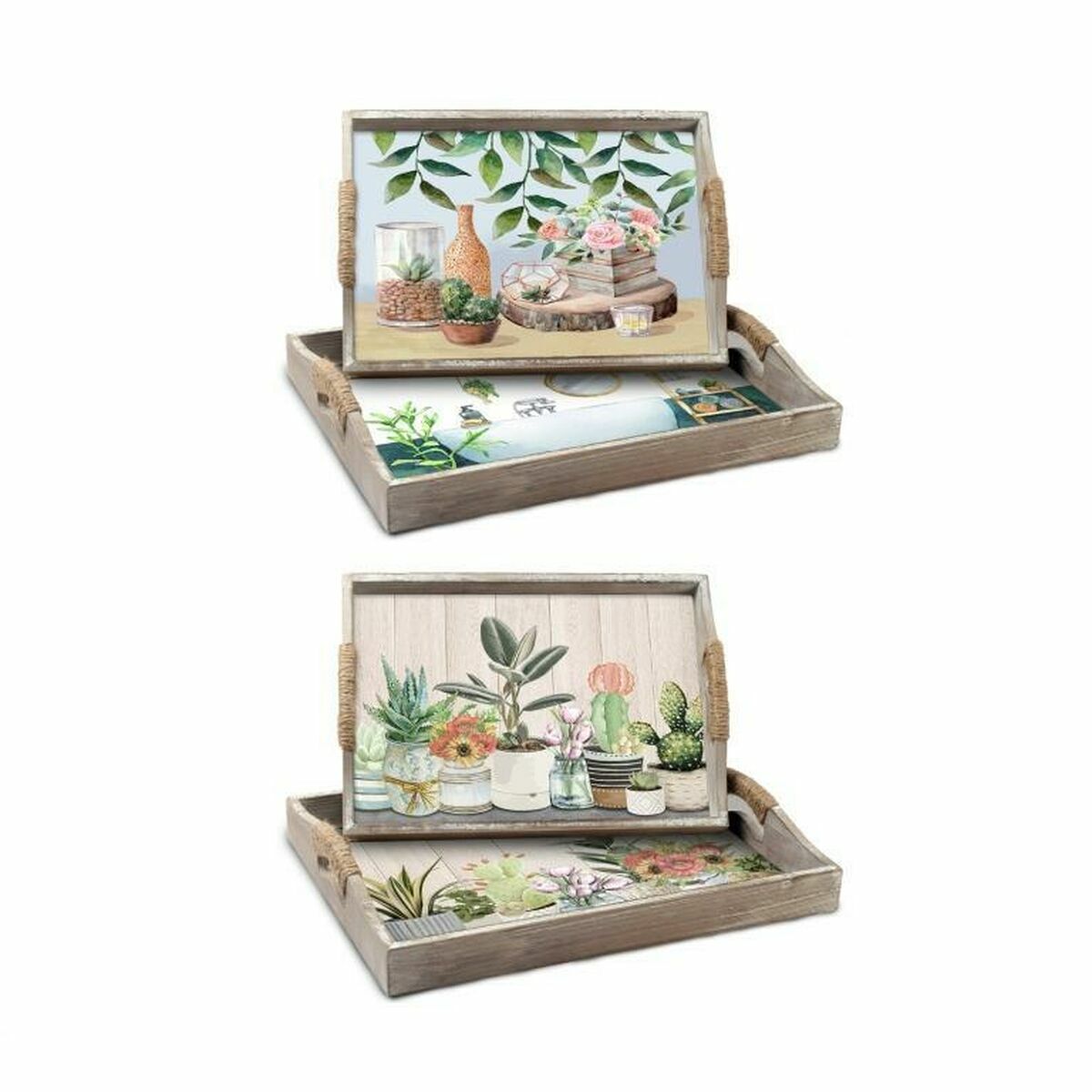 Uppsättning med Brickor DKD Home Decor 40 x 30 x 6 cm Trä MDF (2 antal) - 4