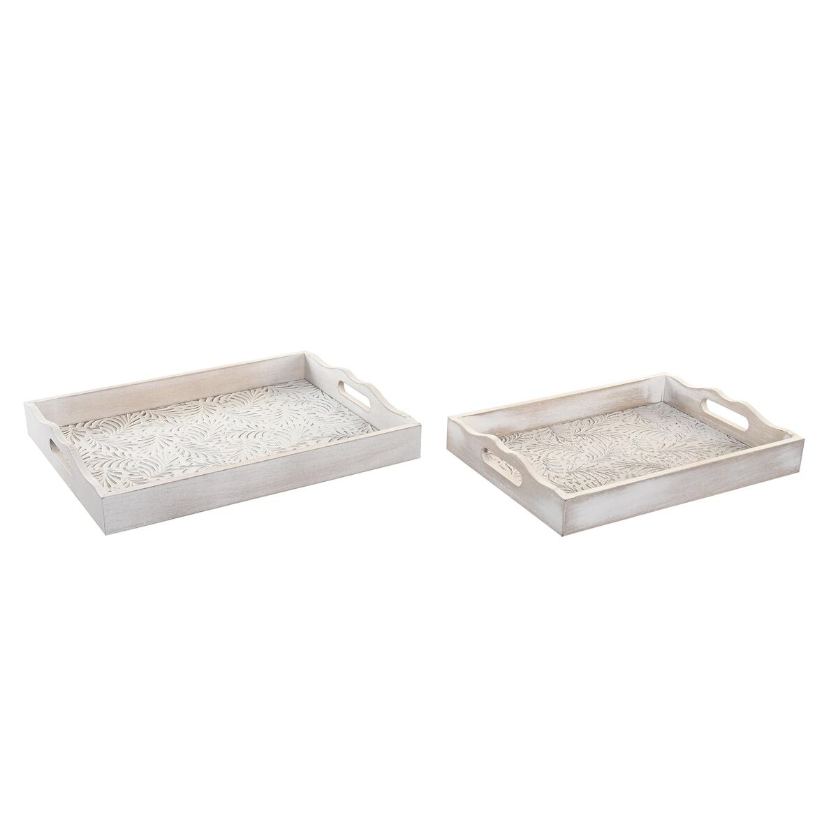 Uppsättning med Brickor DKD Home Decor 39 x 30 x 5 cm Antikbehandlad Brun Vit Tropiskt Trä MDF Löv av en växt (2 antal) - 2