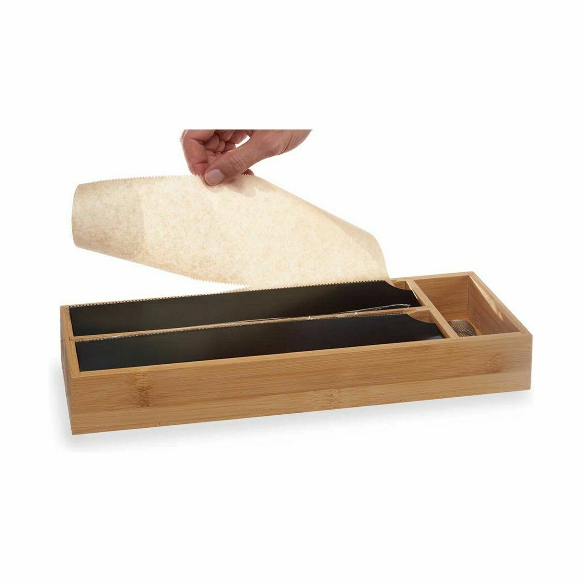 Pappersdispenser Double Svart Naturell Bambu Rostfritt stål 40 x 7 x 13 cm (8 antal) - 2