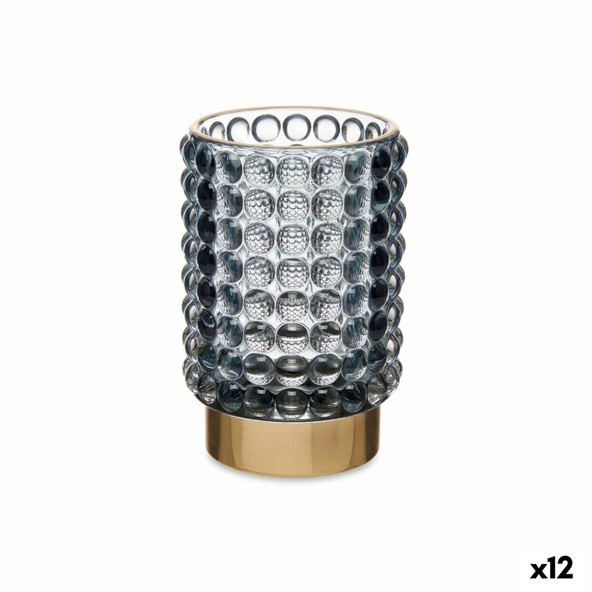 Ljusstakar Poäng Blå Gyllene Glas 8,5 x 12,5 x 8,5 cm (12 antal)