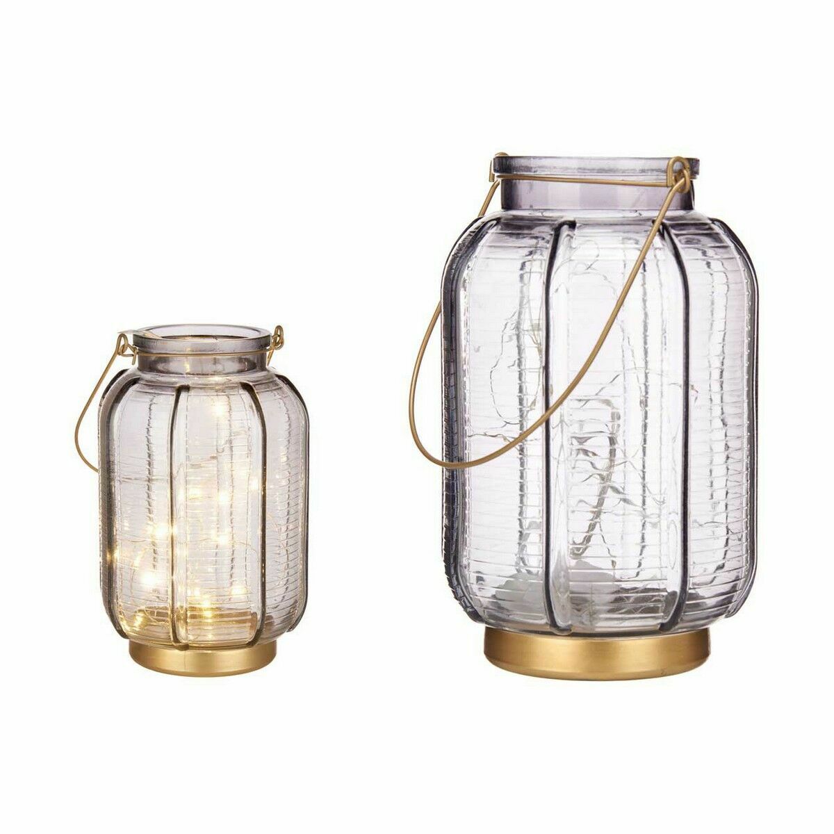 LED-lykta Ränder Grå Gyllene Glas 13,5 x 22 x 13,5 cm (6 antal) - 2