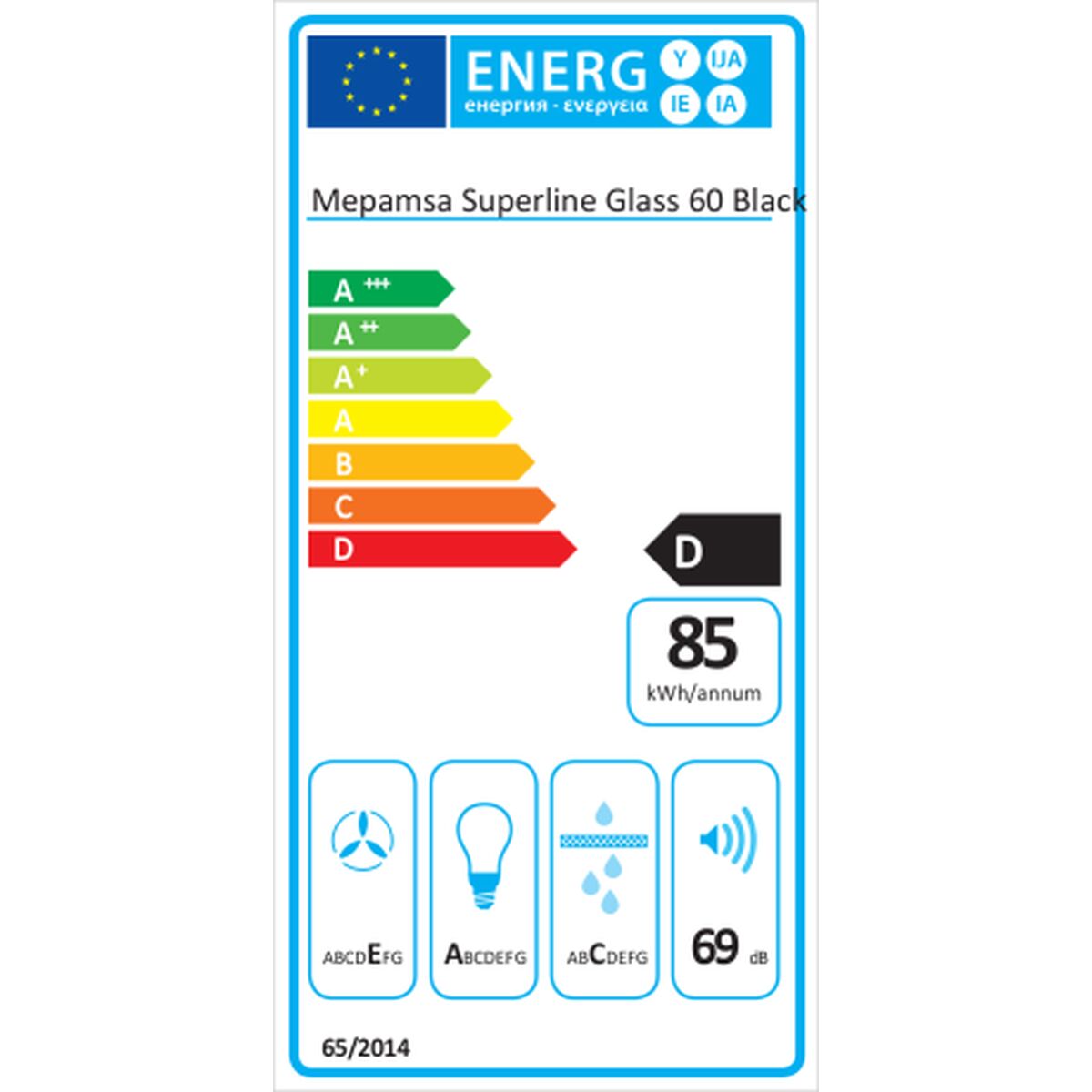 Konventionell fläkt Mepamsa SUPERLINE GLASS 415 m3/h 60 cm 69 dB 140 W Svart - 2