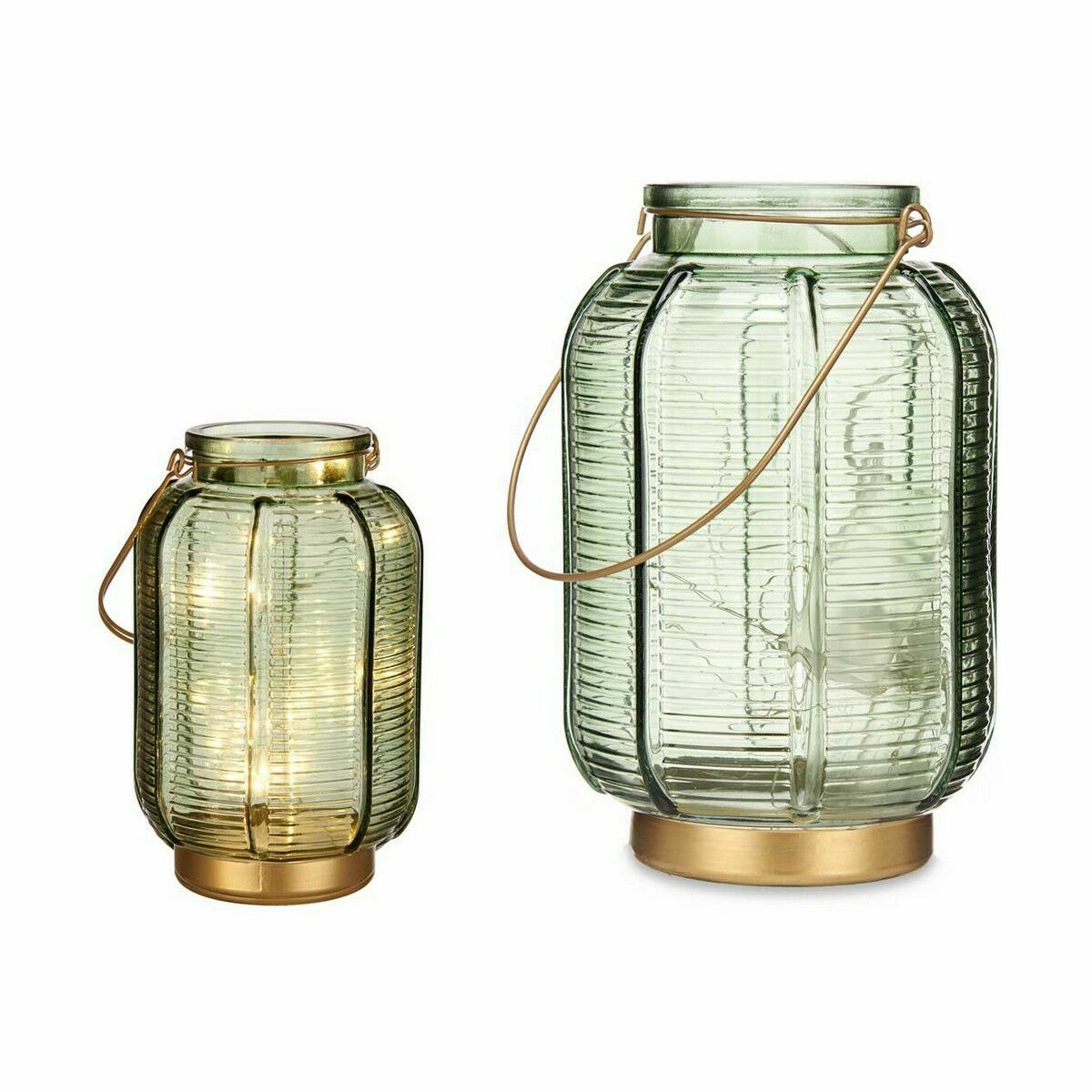 LED-lykta Ränder Grön Gyllene Glas 13,5 x 22 x 13,5 cm (6 antal) - 2