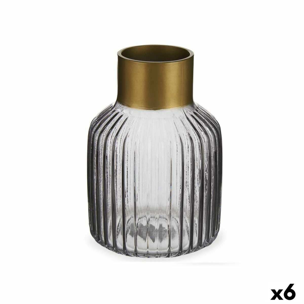 Vas Ränder Grå Gyllene Glas 12 x 18 x 12 cm (6 antal)