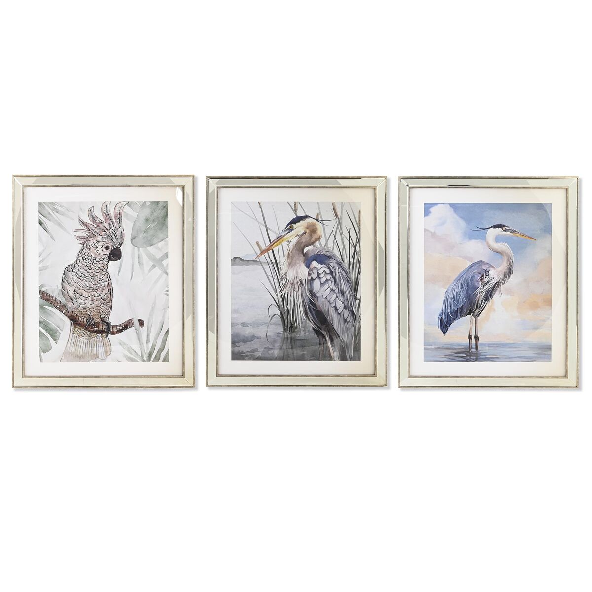 Tavla DKD Home Decor 40 x 1,6 x 60 cm Fåglar Medelhavs (3 Delar) - 4