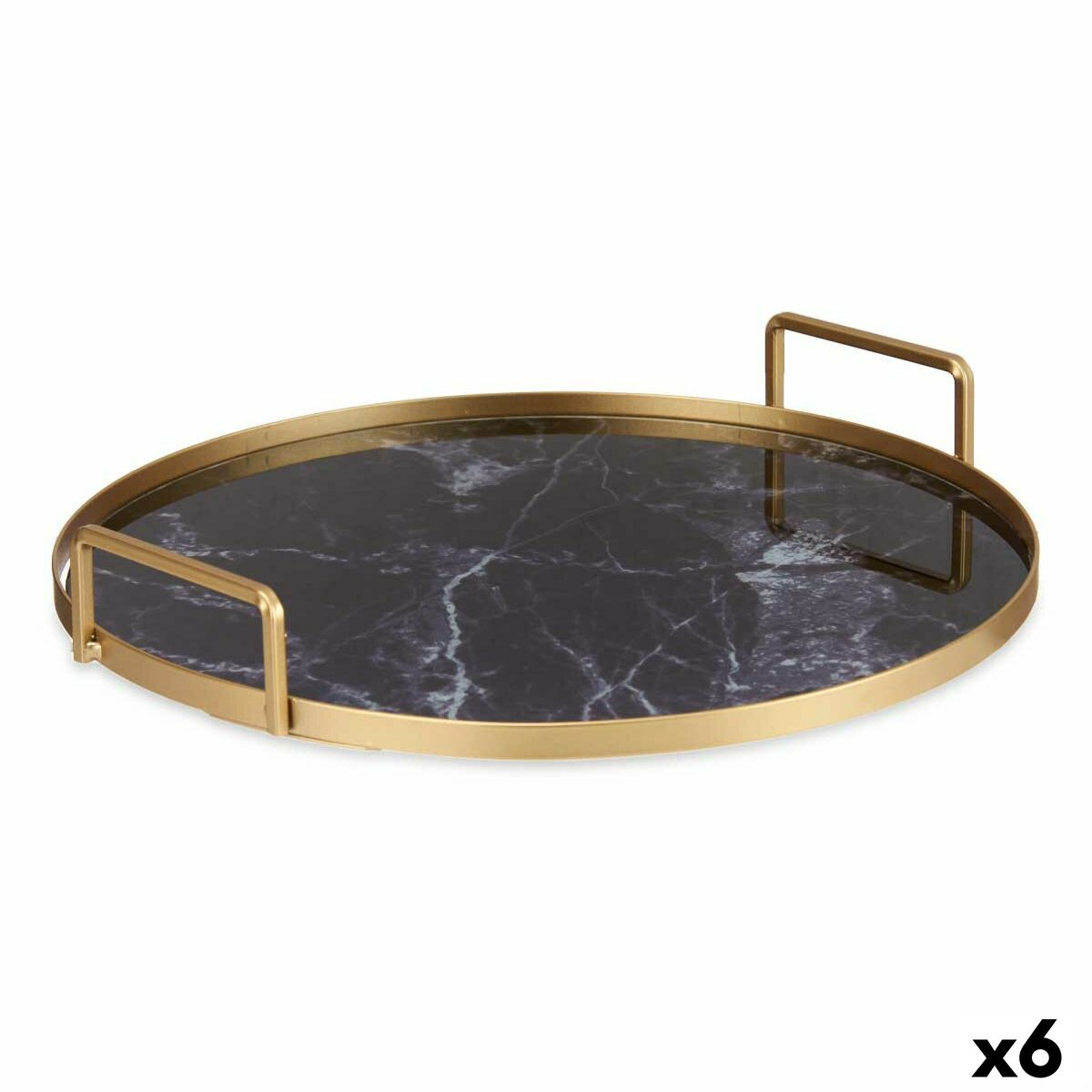 Bricka Marmor Svart Gyllene Metall Glas 30 x 4,5 x 30 cm (6 antal)